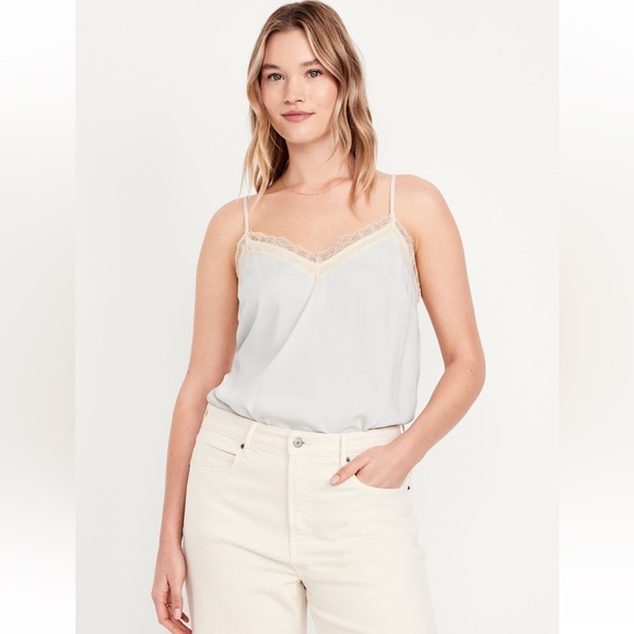NWT Old Navy Lace-Trim Satin Cami Top, Size Medium Tall, Frosted Cookie - Picture 2 of 8